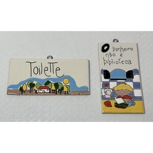 2 Hand Painted Bathroom Tile Plaques